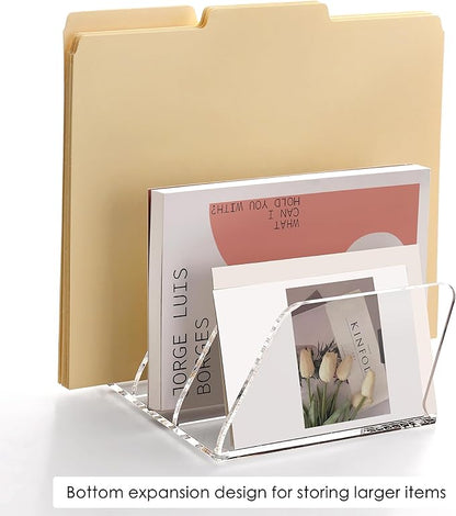 SANRUI Acrylic Mail Organizer for Desk, Clear Desk Organizer with 3 Vertical Slots, Upright Binder Divide for Notebooks, Mails, Books, Office Supplies, Small File Holder for Office,Home, School