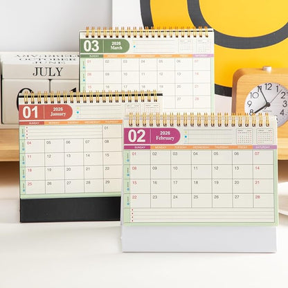 Small Desk Calendar 2025-2026, Use Now to Dec 2026, Standing Flip Desk Calendar with To-do List & Notes, Metal Ring Twin-Wire Binding with Stickers, Thick Paper Monthly Desktop Calendar for Home Office (White)