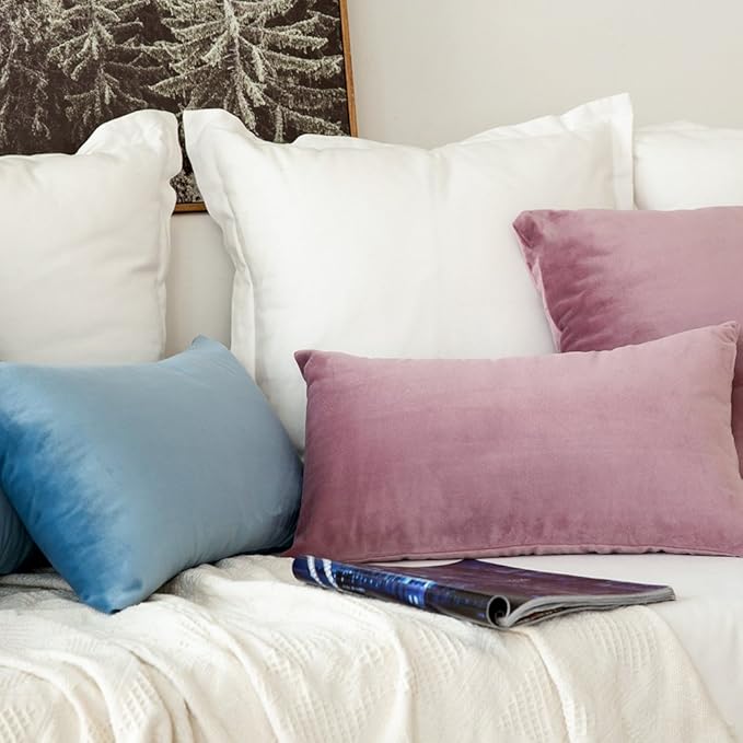 MIULEE Velvet Throw Pillow Covers 12x20 Inch, Pack of 2 - Light Blue, Soft Solid Lumbar Decorative Pillow Covers Modern Luxury Home Decor for Spring Couch Sofa Bedroom Livingroom