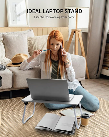 Ruxury Foldable Lap Desk Laptop Stand Bed Desk Table Tray, Breakfast Serving Tray, Portable & Lightweight Mini Table, Lap Tablet Desk for Sofa Couch Floor - White