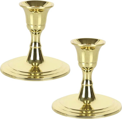 3SCompany Shiny Solid Brass Gold Small Taper Candle Holder 2 1/2" Tall