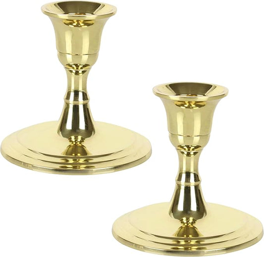 3SCompany Shiny Solid Brass Gold Small Taper Candle Holder 2 1/2" Tall