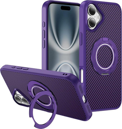 Mag-Stand Carbon Fiber Case for iPhone 17, 360° Rotate Magnetic Stand, Compatible with MagSafe, 15FT Military Protection, Slim Shockproof Magnetic Kickstand Mag Phone Case for Men Women Purple