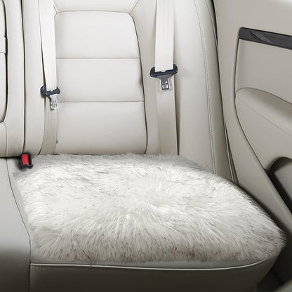 Softlife White Faux Fur Sheepskin Chair Cover 2 PCs Seat Cushion Pad Super Soft Area Rugs for Living Bedroom Sofa Dorm (1.6ft x 1.6ft, White-Grey Tip)