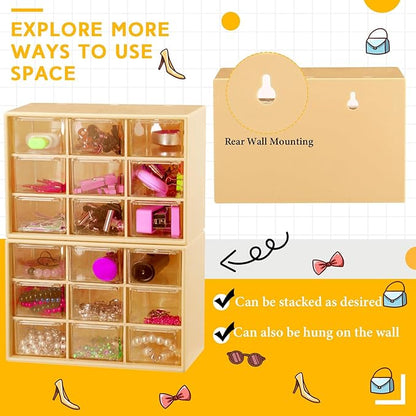 Wenqik 2 Pcs Mini Storage Drawers Teacher Toolbox Organizer with 9 Clear Drawers Small Plastic Desktop Teacher Desk Craft Organizer for Classroom Office 7" x 3. 9" x 4. 7"(Yellow)