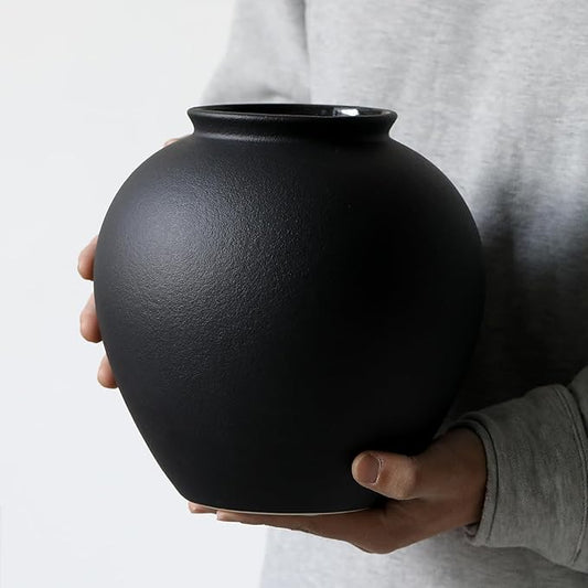 Large Black Ceramic Flower Vase,Decorative Jar Flower Vase, Decorative Jar Modern Centerpiece Table Decorations,Rustic Ceramic vases for Home Decor Dining Room (Black, 0617)