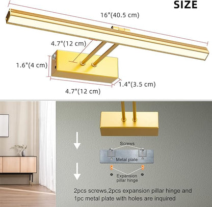 FUNCHDAY Picture Light,5000mAh Battery Operated Picture Light for Wall,Wireless Remote Painting Light with Timer and Dimmable,16”Metal Art Light for Display,Artwork,Portrait,Gallery-Gold