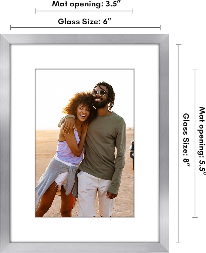 Americanflat 6x8 Picture Frame with Shatter-Resistant Glass - Use as 4x6 Frame with Mat or Display 6x8 Photo Without Mat - Streamline Collection - Picture Frames for Tabletop and Wall - Silver