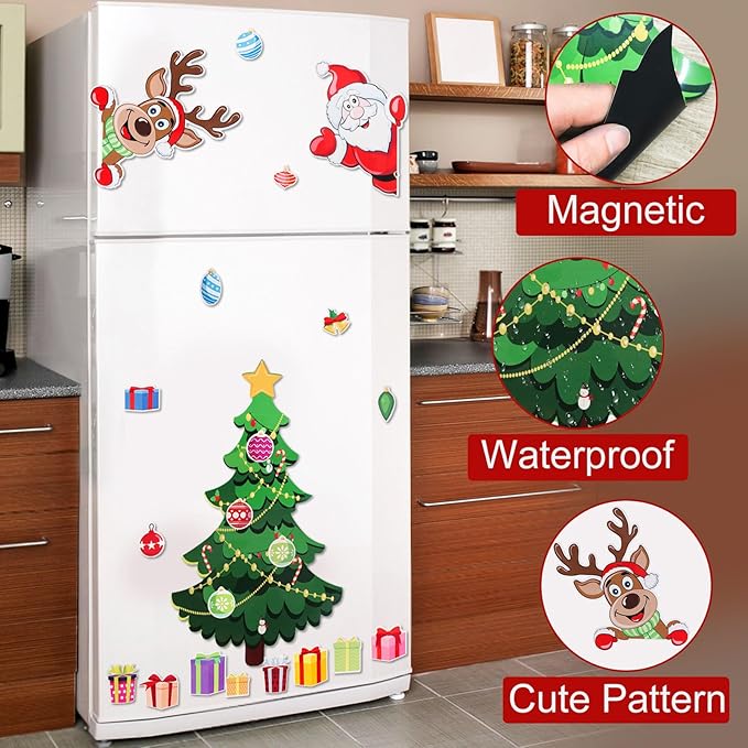 Magnetic Christmas Tree for Refrigerator, Soft Magnetic Ornaments Set, Reusable Holiday Decor for Kids & Family, Fun Xmas Decoration for Home, Kitchen, Office