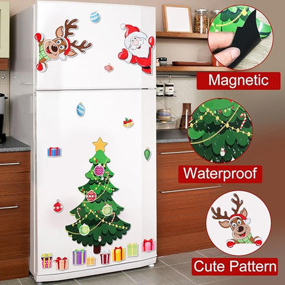 Magnetic Christmas Tree for Refrigerator, Soft Magnetic Ornaments Set, Reusable Holiday Decor for Kids & Family, Fun Xmas Decoration for Home, Kitchen, Office