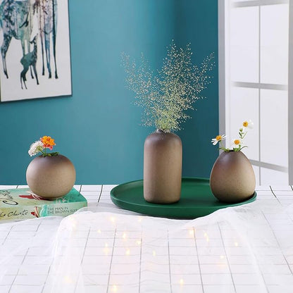 ComSaf Small Ceramic Flower Bud Vases Set of 3, Modern Style Simple Design Metallic Gradually Varied Brown Color Elegant Home Office Living Room Table Desk Decoration for Wedding Home Visit