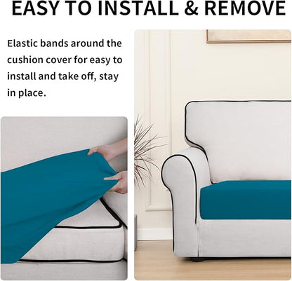 Easy-Going 100% Waterproof Oversized Sofa Seat Cushion Slipcovers Couch Cushion Cover Stretch Furniture Protector for Kids, Pets (Oversized Sofa Cushion, Peacock Blue)