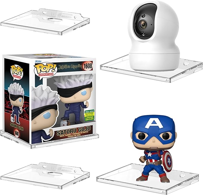 (4 Pack) Clear Floating Wall Shelf, Wall Floating Shelves for Funko Pop, Action Figures,Security Cameras, Baby Monitors, Speakers or any small accessories.Weight capacity is 3lb installed by screws.