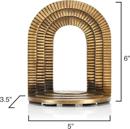 CRAFTSMAN ROAD Cast Iron Brick Arch Bookends Set, Antique Brass Book Ends, 2 Decorative Book Holders for Shelves or Bookcase, Stylish Brass, Non-Skid Anti-Slip Heavy Duty, Home Décor Gift