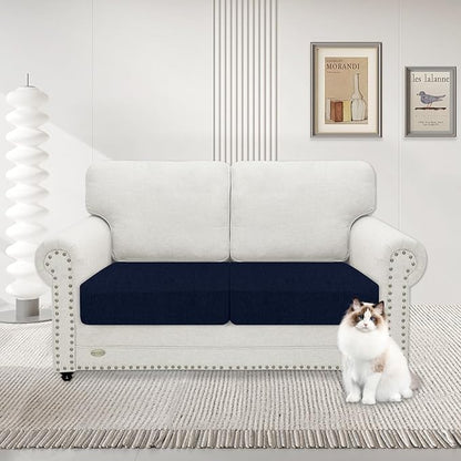 MAXIJIN Waterproof Couch Cushion Covers Stretch Sofa Seat Slipcovers Washable，Sectional Outdoor Cushion Covers with Elastic Bottom for Dogs Pets Kids (2 Pc Cushion Cover, Navy Blue)