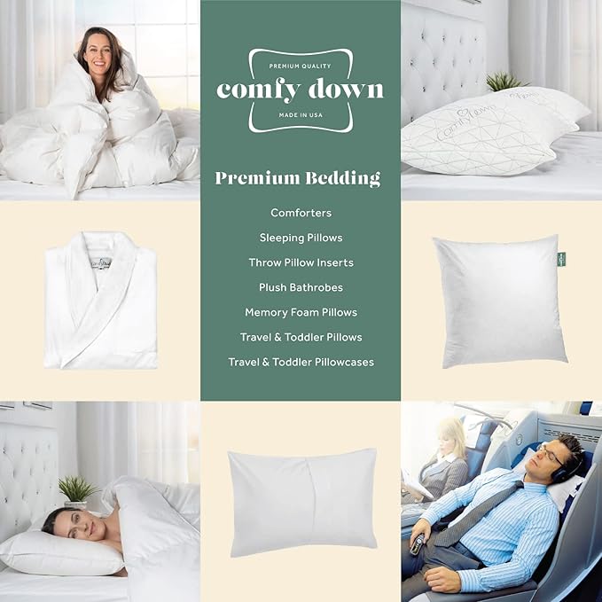 ComfyDown 22X22 Decorative Throw Pillow Insert, Down and Feathers Fill, 100% Cotton Cover 233 Thread Count, Square Pillow Insert - Made in USA (Single)