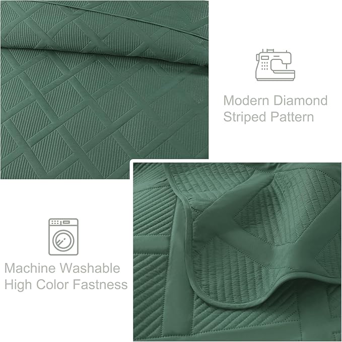Exclusivo Mezcla Quilts Queen Size - Green Quilt Set Bedspread with 2 Pillow Shams, Modern Bedding Set with Striped Pattern, Soft Lightweight Bedspreads Queen Size for All Seasons