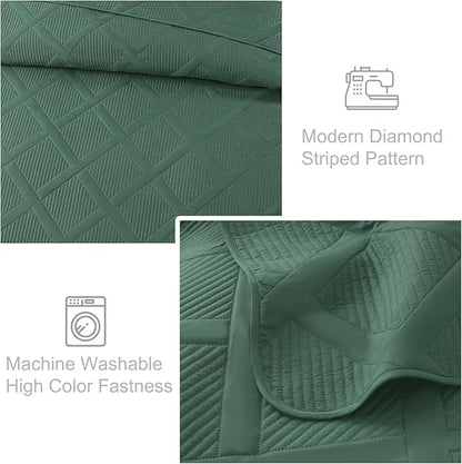 Exclusivo Mezcla Twin Size Quilt Set - Green Quilts Bedding Set with 2 Pillow Shams, Modern Bedspread with Striped Pattern, Soft Lightweight Bedspreads Coverlets for All Seasons