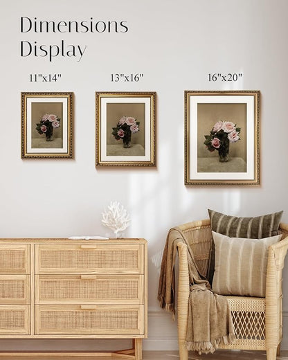 InSimSea Gold Framed Canvas Wall Art Room Decor Vintage Floral Bathroom Wall Decor Rustic Natural Botanical Oil Printing Prints Artwork for Living Room Bedroom Farmhouse 16×13in