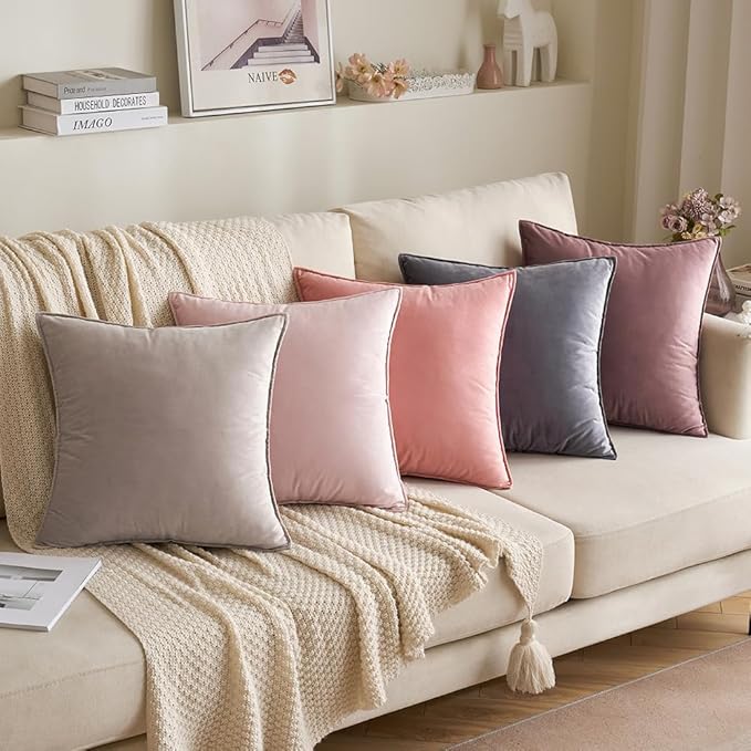 MIULEE Pack of 2 Decorative Velvet Throw Pillow Cover Soft Pillowcase Solid Square Eruo Sham Cushion Case for Sofa Bedroom Car 24x24 Inch Dark Grey