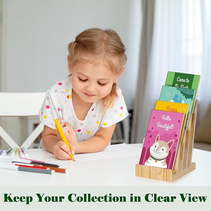 4 Tier Pine Wood Brochure Display Stand 6 x 9 inch Brochure Holder Pamphlet Display Stand for 5.5 x 8.5 inch 5 x 7 inch Booklets Menus Postcard Holder Multi Purpose Organizer