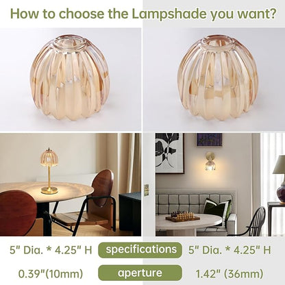 Tulip Lamp Shades Replacement, 5" Dia. * 4.25" H，0.394” Top Hole Light Amber Glass Sconce Shade Heavy and Thick for Table Lamp, 2 Pack