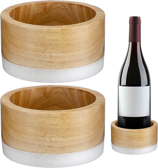 Baderke 2 Pcs Wood and Marble Wine Bottle Coaster Set, Wine Holder for Champagne Bottles and Any Occasion