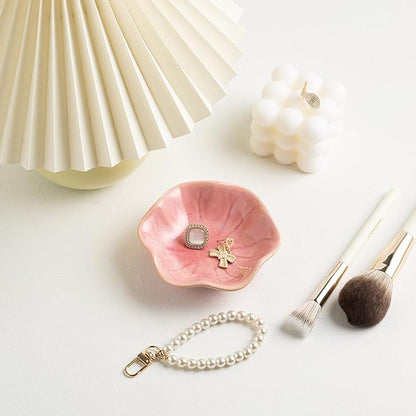 Ceramic Ring Dish, Jewelry Dish Holder, Small Trinket Tray Plate for Earrings Rings Necklaces Keys, Gift for Mom Friend Sister on Birthday Mother's Day Christmas (Pink Surface)