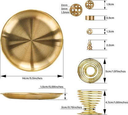 ZenBless 5 in 1 Incense Burner, Palo Santo Holder, Sage Holder, Incense Holder for Incense Sticks/Coil Incense/Incense Cones, 5.5 inches Brass Ash Catcher for Meditation Yoga Room
