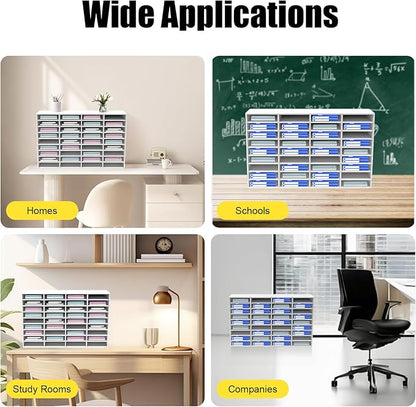 Literature Organizer with 36 Compartments | Adjustable Desktop File Sorter Mail Center for Home, Office & Classroom | PVC Paper Storage Cabinet with Shelves, White