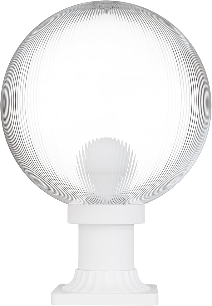 KASTLITE 12" Globe Pier Mount Outdoor Lighting with LED Lamp | UV & Waterproof Pillar & Column Lights | Deck Driveway Yard Patio & Garden Fixture | Made in USA | Prismatic Cover, White Decorated Base