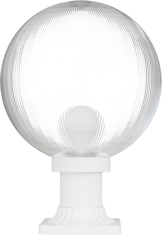 KASTLITE 12" Globe Pier Mount Outdoor Lighting with LED Lamp | UV & Waterproof Pillar & Column Lights | Deck Driveway Yard Patio & Garden Fixture | Made in USA | Prismatic Cover, White Decorated Base