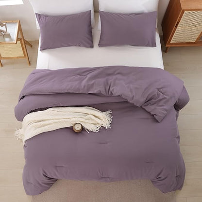 ROSGONIA California King Comforter Set Dusty Purple, 3pcs (1 Boho Cal King Comforter & 2 Pillowcases) All Season Bedding Bedspread Blanket Quilt