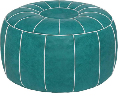Thgonwid Unstuffed Moroccan Storage Pouf Foot Stool Ottoman Seat Handmade Faux Leather Bean Bag Floor Chair Foot Rest for Living Room, Bedroom or Balcony (Teal Blue)