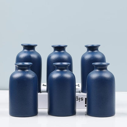 Ceramic Bud Vases Set of 6, Blue Bud Vase Set for Flowers Pampas Grass, Mini Pottery Vase with Minimalist Modern Rustic Style for Table Centerpieces of Home, Office, Wedding