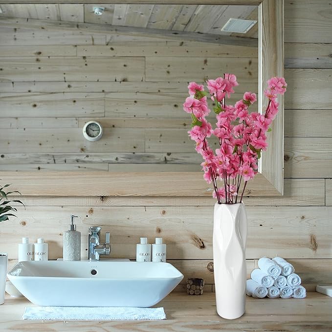 12Inch Tall Ceramic White Flower Vase,Home Decor White Vases for Pampas Grass,Modern Textured Vases for Living Room Decorations,Shelf,Table Centerpieces,Farmhouse Small Ceramic Vase