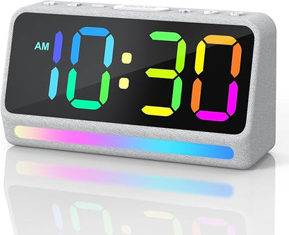 REACHER Extra Loud Alarm Clock for Heavy Sleepers Adults, 5 Extremely Loud Wake Up Sounds, Kids Alarm Clock for Teens, Boys, Bedrooms, LED Digital Display, 7 Color Night Light,Dimmer,Bedside