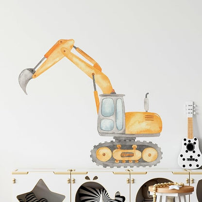 Construction Excavator Wall Decal for Boys Room, Construction Eqipment Peel Stick Removable Fabric Wall Sticker, Nursery or Playroom Decor, Repositionable (36 inch: 32" Tall x 36" Wide)