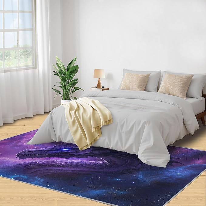 Dragon 4x5 Area Rug Starry Sky Washable Rugs for Living Room Bedroom, Fantasy Animals Soft Low Pile Non Slip Accent Floor Mat Print Throw Rug Indoor Carpet Dining Room Playroom
