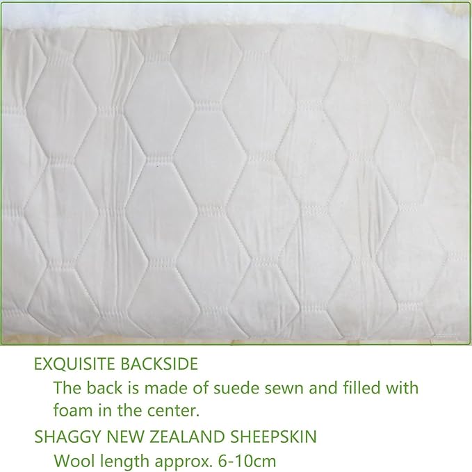 Woolous Large Sheepskin Rug, Genuine New Zealand Sheepskin Wool Mattress Topper or Soft Fluffy Ivory Shaggy Area Carpet for Bedroom, Living Room, 6.5 x 6.5 ft
