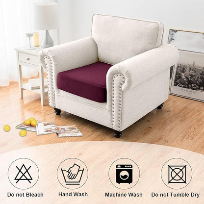 NAISI Waterproof Couch Cushion Covers Thick Velvet Fabric Washable Sofa Slipcovers 1 Piece Individual Sectional Couch Covers with Elastic Bottom(1 PC for Seat Cushion or Backrest,Burgundy)