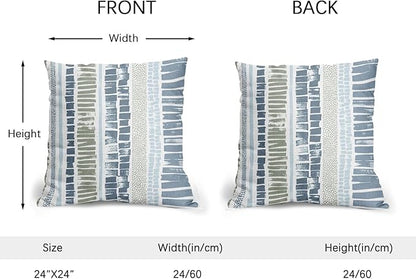 Blue Green Pillow Covers 24x24 Set of 2 Boho Striped Dots Print Pattern Decorative Outdoor Zipper Pillowcases Rustic Decoration Farmhouse Linen Throw Cushion Cover Decor for Home Couch Sofa Bed