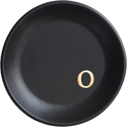 COLLECTIVE HOME - Ceramic Jewelry Tray, Decorative Trinket Dish for Rings Earrings Necklaces Bracelet Watch Keys, Birthday Mother's Day Christmas Gift for Women, 4.75", Black Surface (o)