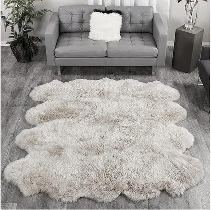 HUAHOO Premium Genuine Sheepskin Rug Real Australia Sheepskin Natural Luxury Fluffy Lambskin Fur Area Rug Seat Covers for Kids Bedroom Sofa Chair Cover Pets Dogs Mat Eight Pelt /6.2' x 7' Linen