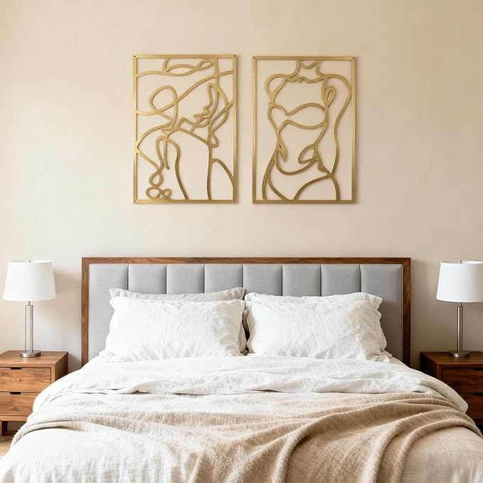 Yookan 4-Pack Metal Wall Art Decor, Minimalist Abstract Bedroom Wall Decor, Gold Modern Wall Art for Living Room, Female Body Design Wall Art for Indoor (17 x 11.8'')