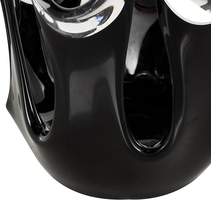 Deco 79 Glass Abstract Decorative Vase Centerpiece Vase with Wavy Oval Cutouts, Flower Vase for Home Decoration 8" x 9" x 11", Black