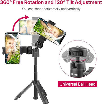 ULANZI M12 Selfie Stick for Action Camera, Portable Phone Tripod Stand with Phone Mount Action Camera Adapter 360° Ball Head, Mini Hand Grip Compatible with GoPro Hero series Smartphone DJI OSMO GoPro
