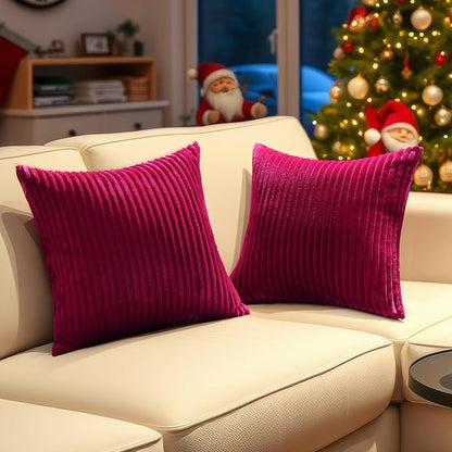 Simmore Decorative Euro Sham Throw Pillow Covers 22x22 Set of 2, Soft Natural Plush Flannel Double-Sided Fluffy Couch Pillow Covers for Sofa Living Room, Burgundy