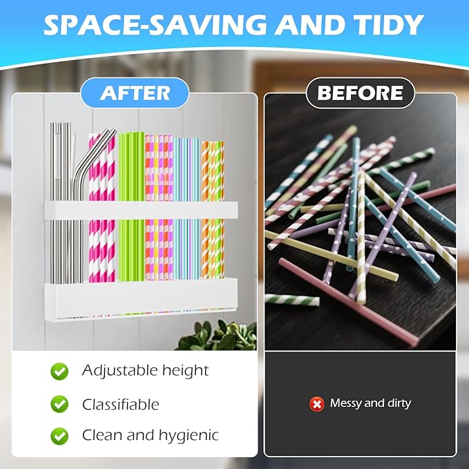 Straw holder for cabinet door,Acrylic Straw Organizer,Straws Dispense for Kitchen Counter and Cabinet Door (white)