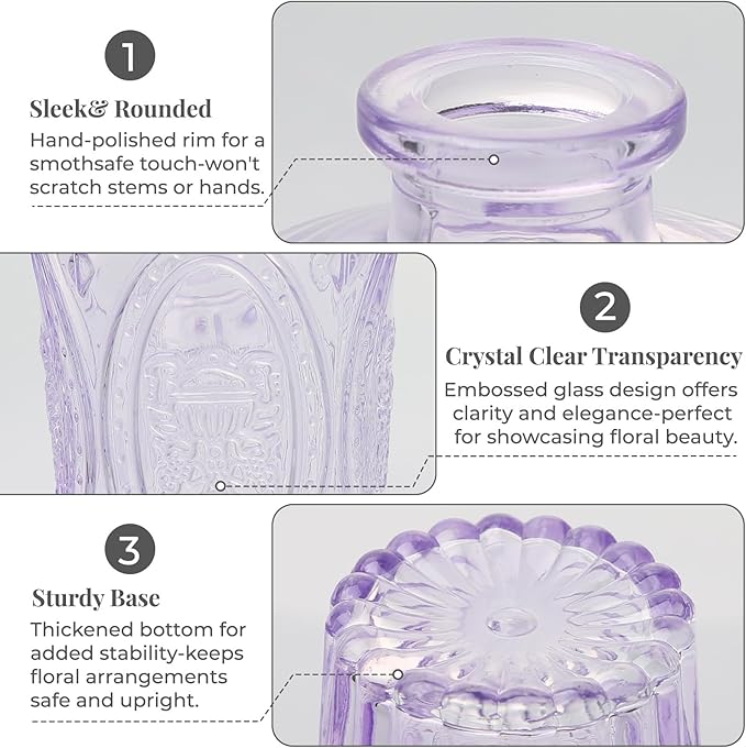 BEAHOT 32 Pack Purple Bud Vase in Bulk,Mini Vintage Glass Flower Vases for Centerpieces,Wedding Decor,Party & Home Decaration,Mother's Day (Purple)